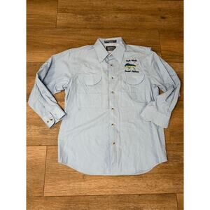 O'KEEFE'S REEF Men Shirt Size Medium  Fishing Blue Shirt Long Sleeves